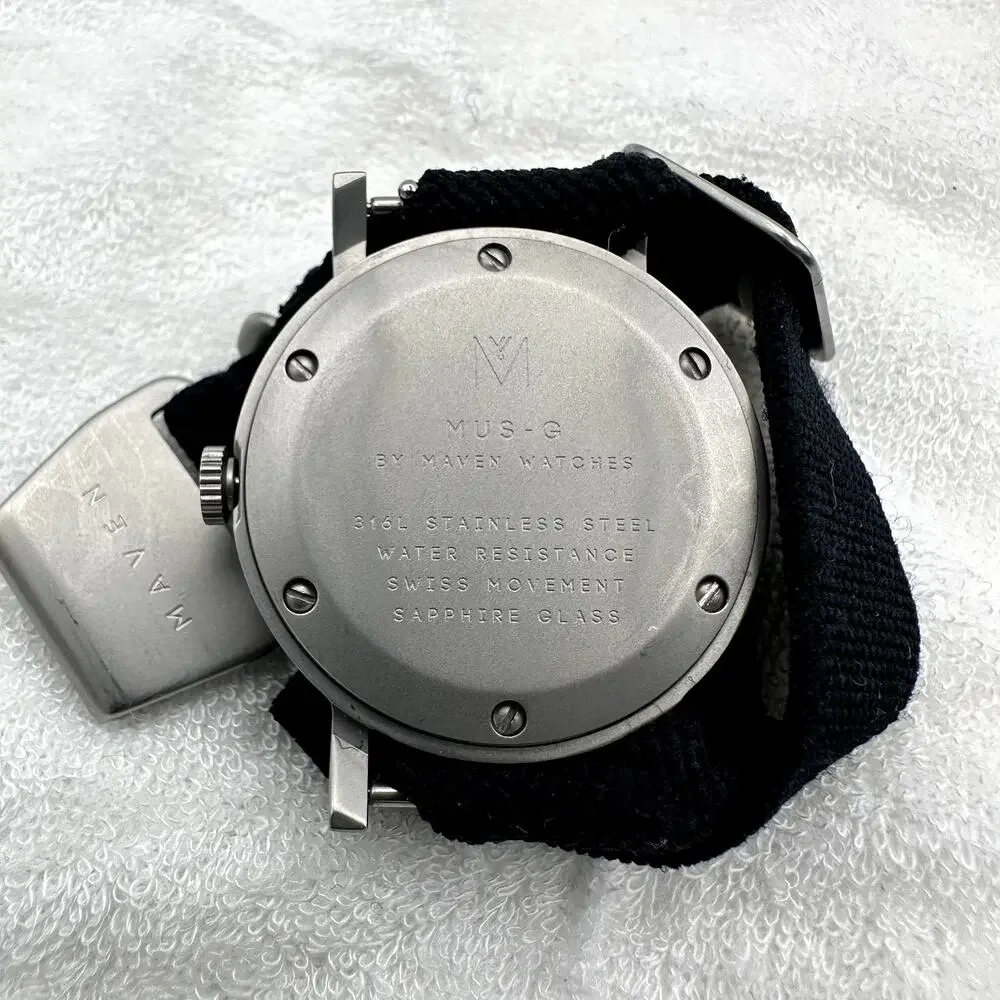 Maven MUS-G Black Dial Silver-Tone Fabric Strap Quartz Watch